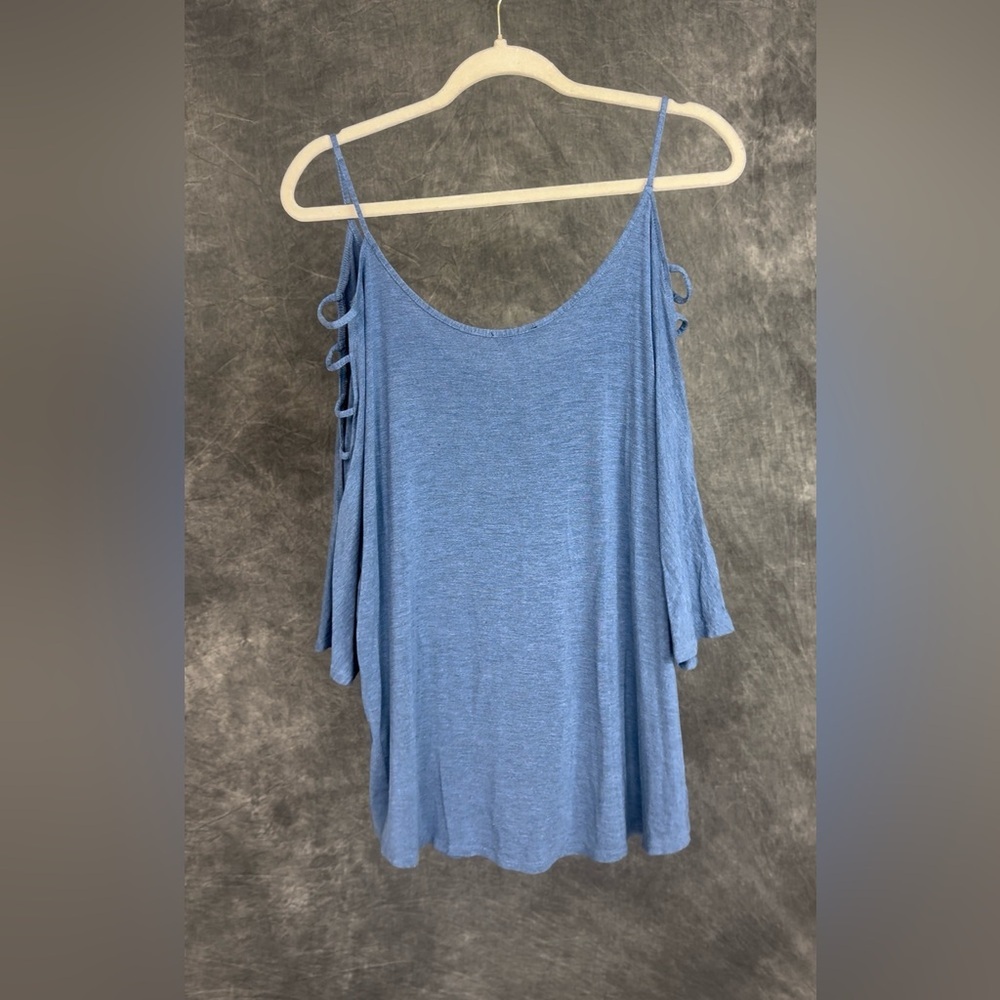 VENUS Ladder Strap Cold Shoulder Top Denim Blue 1X - Picture 4 of 9